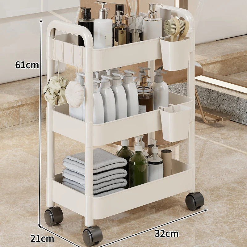 Drei-Tier Rollwagen mit Rädern und abnehmbaren Zubehörbechern