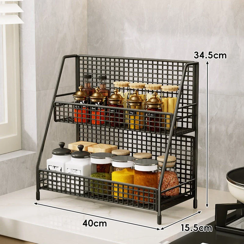 Drei-Tier-Mesh-Arbeitsplatten-Küchenorganisator-Regal für Flaschen und Gewürze