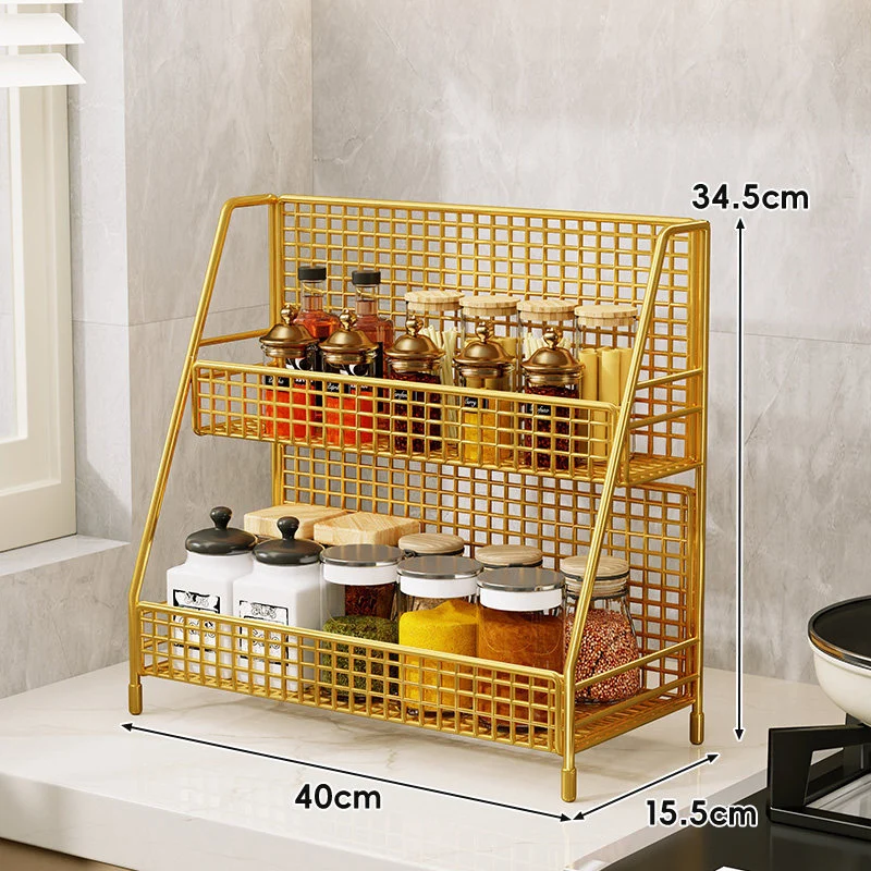 Drei-Tier-Mesh-Arbeitsplatten-Küchenorganisator-Regal für Flaschen und Gewürze