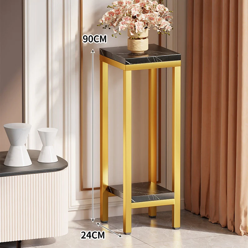 Schmaler hoher Pflanztisch Beistelltisch mit Marmoroberfläche, unterem Regal und goldenem Metallrahmen