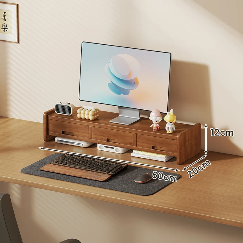 Massivholz-Monitorständer und Schreibtischorganizer mit zweistufigem Regal und Kabelmanagement