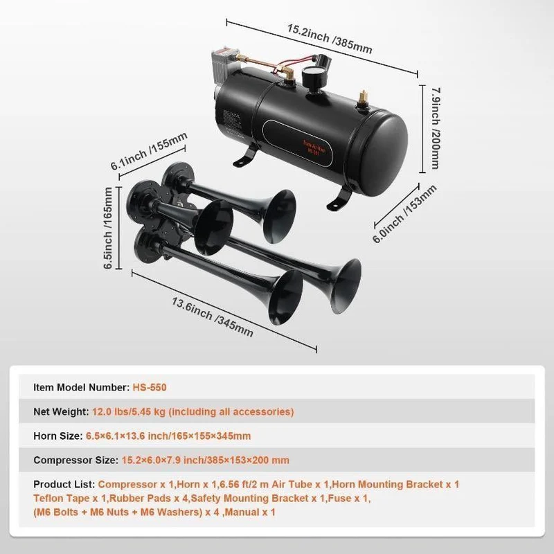 12V Train Horn Komplettset 3L Lufttank Kompressor Lufthorn Auto LKW