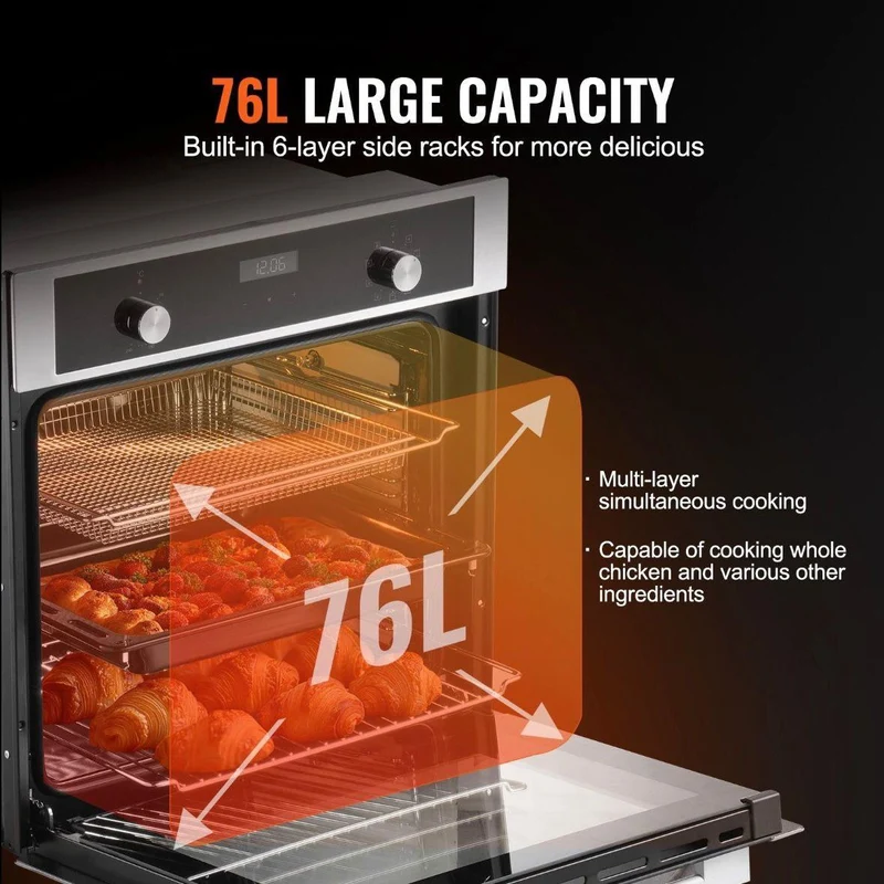 Elektrischer Einbau-Backofen 76L 3550W 9 Programme