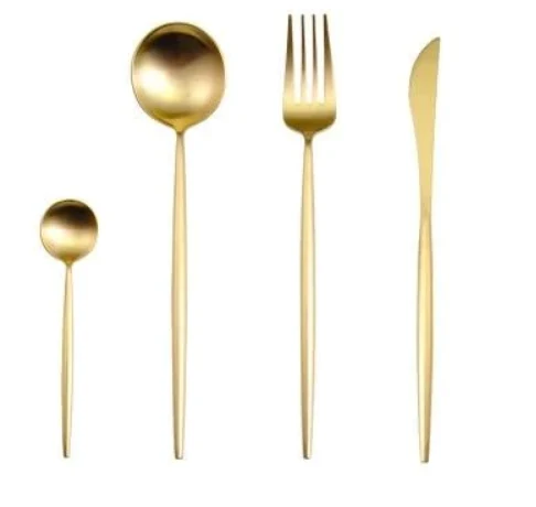 Skanto | LUXURIÖSES UNBEHANDELTES STAHL 24-TEILIGES GOLD-SILBER BESTECKSSET