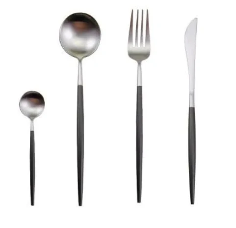 Skanto | LUXURIÖSES UNBEHANDELTES STAHL 24-TEILIGES GOLD-SILBER BESTECKSSET