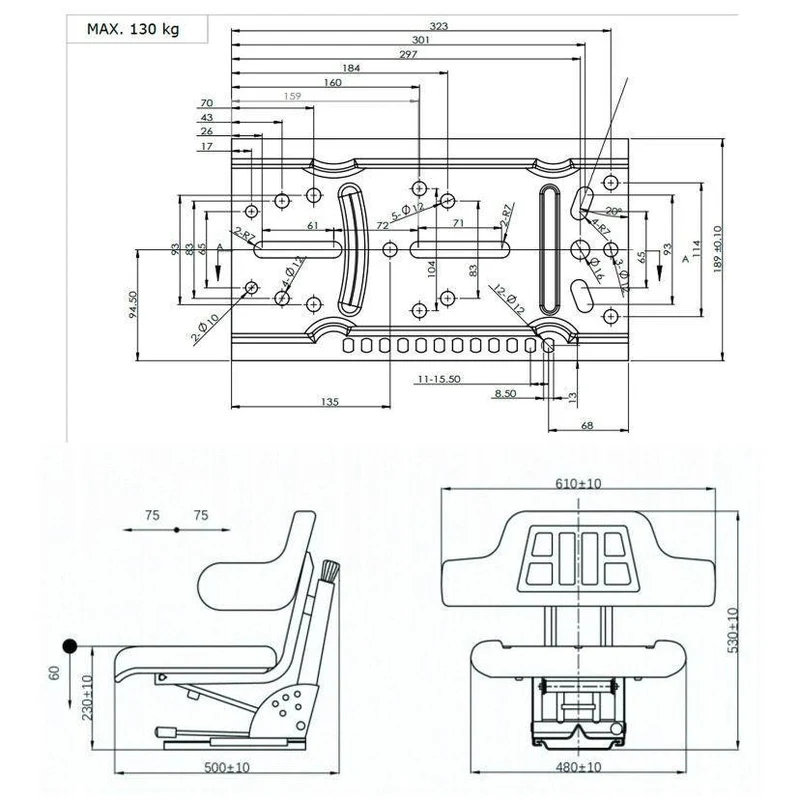 Traktorsitz universal gefedert & verstellbar mit Armlehne