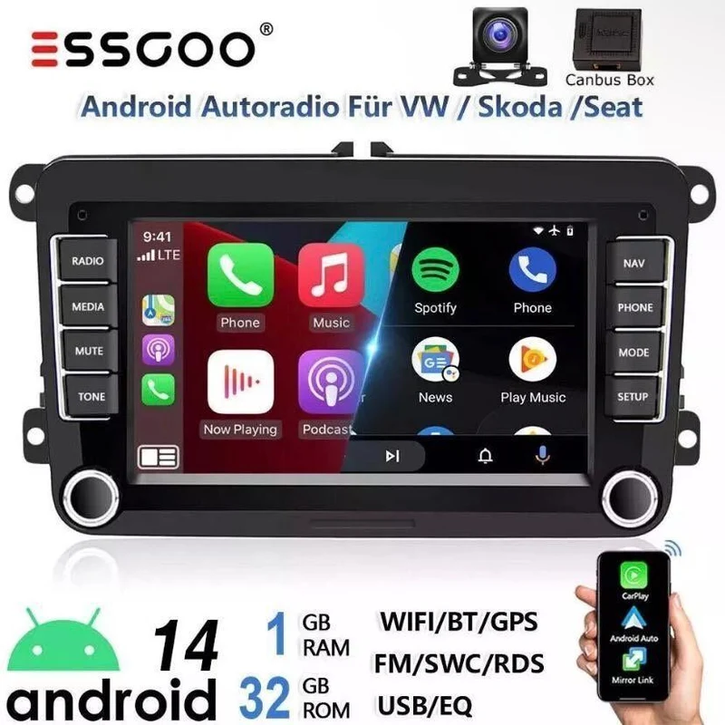 Android 14 Autoradio mit CarPlay Navi für VW Golf 5 6 Touran Caddy Jetta