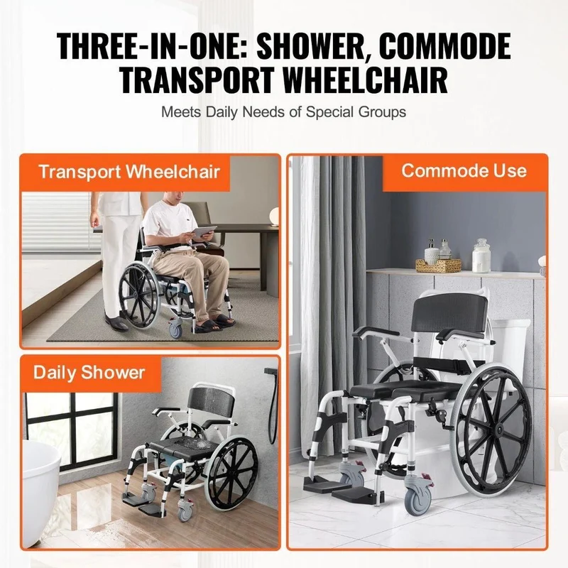 Toiletten- & Duschrollstuhl mit PU-Sitz und Aluminiumrahmen