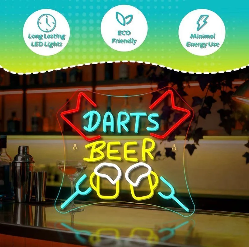 LED Neon Schild Darts & Bier