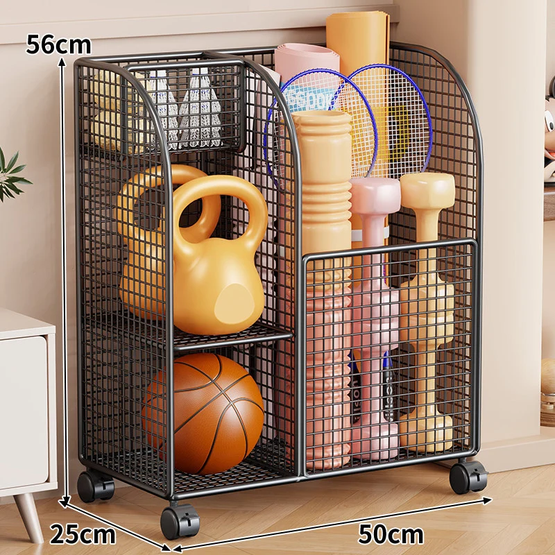 Rollender Mesh-Sportgeräte-Storage-Wagen mit Mehrfach-Organizer und verriegelbaren Rollen