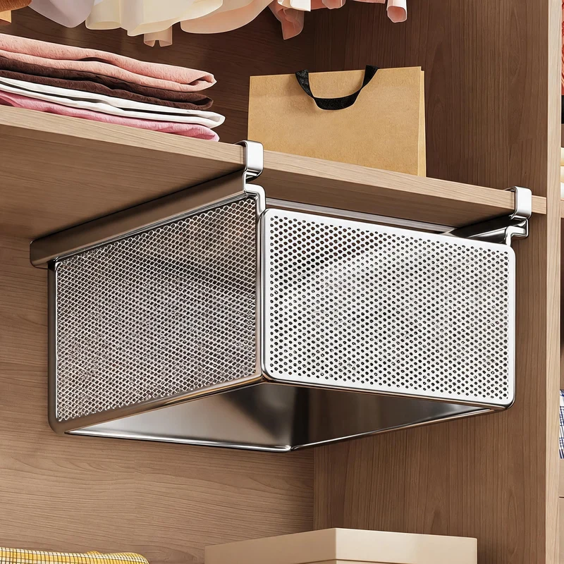 Herausziehbare untere Regalbelüftete Metallgitteraufbewahrungsbox für die Organisation von Kleiderschrank und Schrank