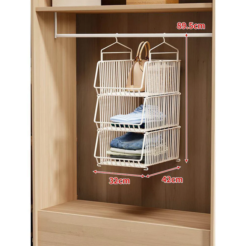Over-Rod Doppel-Tier Hängendes Kleiderschrank Drahtkorb-Organisator mit abnehmbaren Körben