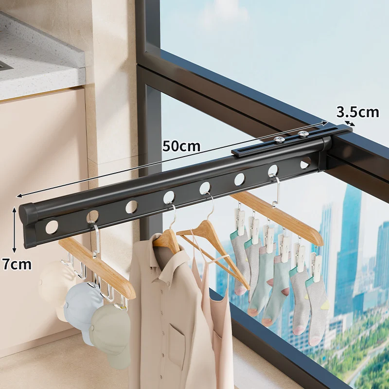 Fenster-Klemme Ausziehbare Trockenstange mit Schienenführung und Mehrloch-Hängestange