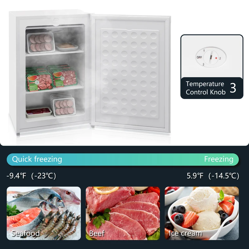 3 Cu Ft Upright Freezer with Reversible Door & Adjustable Thermostat, White