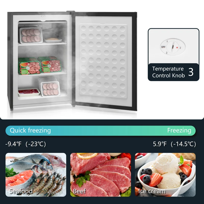 3 Cu Ft Upright Freezer with Reversible Door & Adjustable Thermostat, Black