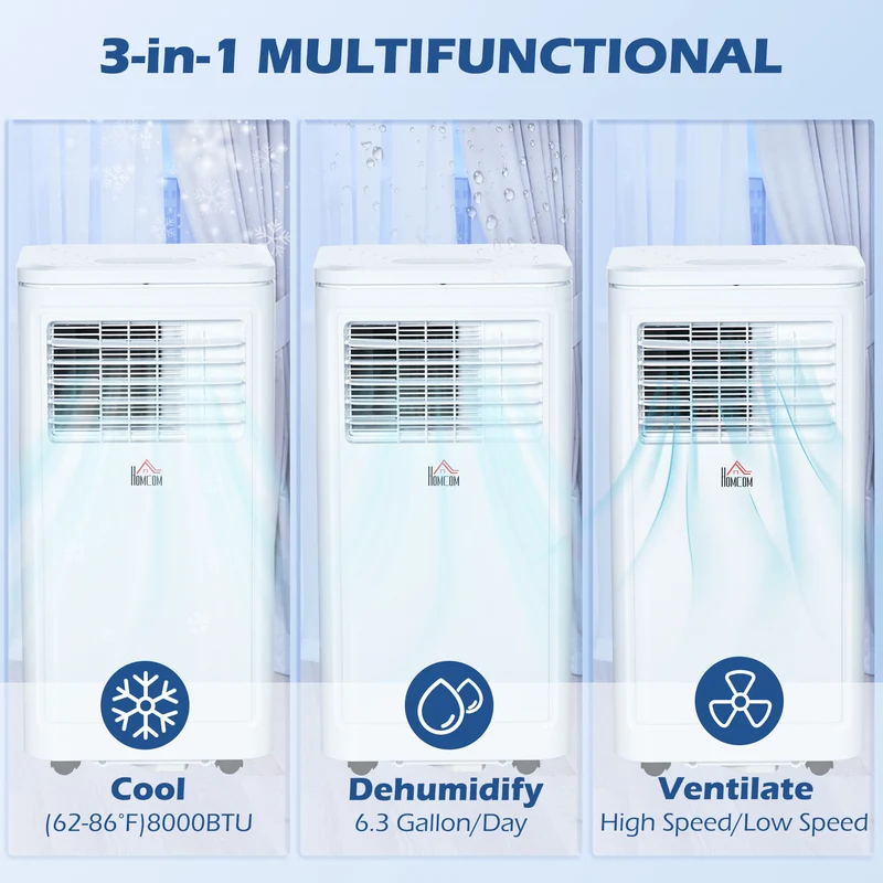 8,000 BTU Portable Air Conditioner, 344 Sq. Ft. Room Coverage, White