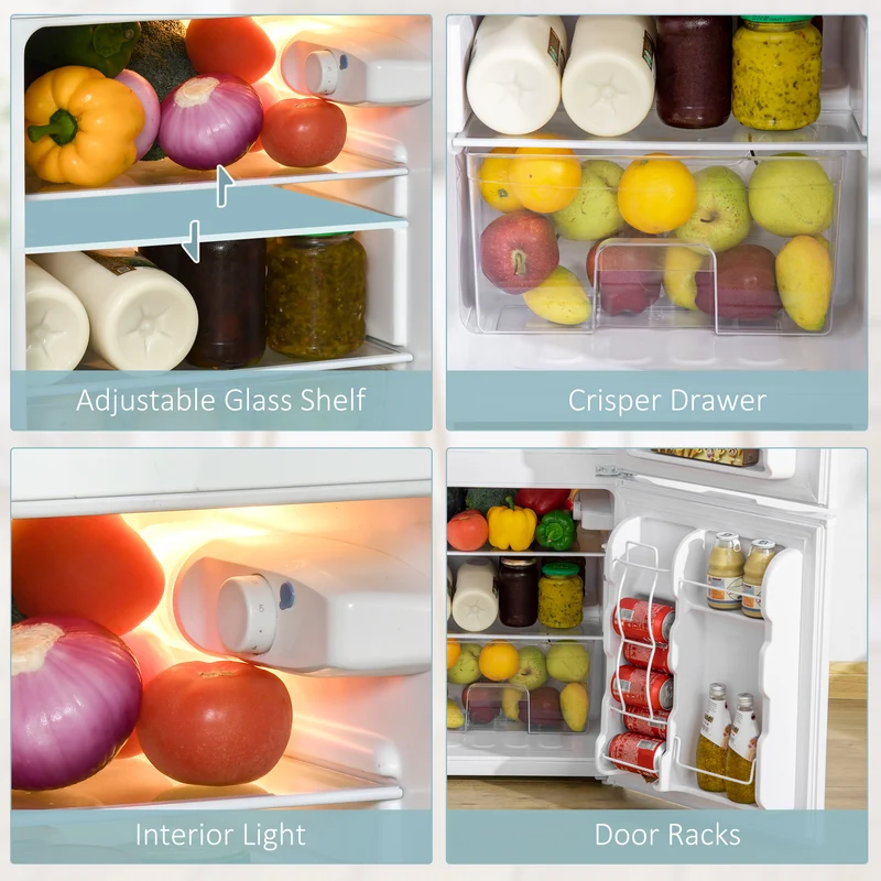 3.2 Cu.Ft Mini Fridge with Freezer Double Door Compact Refrigerator Energy Efficient White