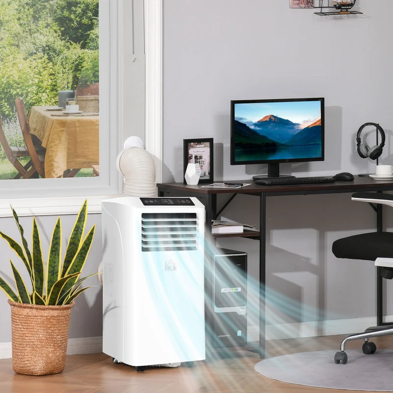 8000BTU Portable Air Conditioner, Dehumidifier, Remote, 2 Speed Fans, 24-Hour Timer, White