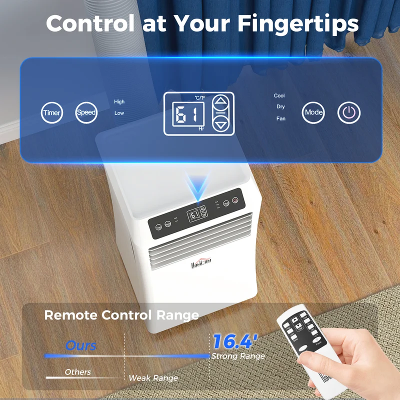 8000BTU Portable Air Conditioner, Dehumidifier, Remote, 2 Speed Fans, 24-Hour Timer, White