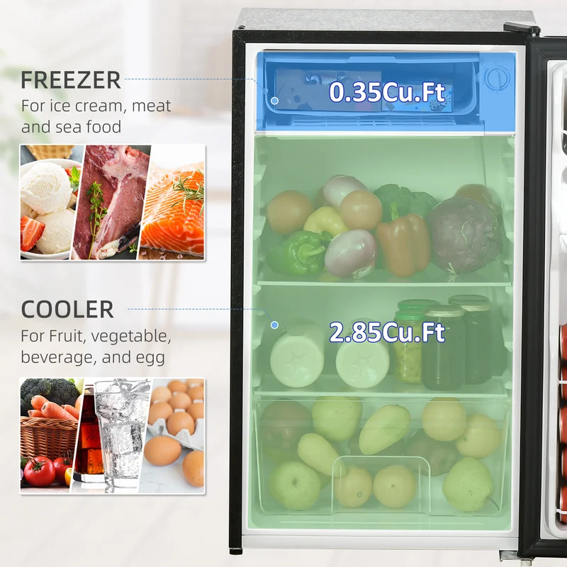 3.2 Cu.Ft Mini Fridge with Freezer, Single Door Compact Refrigerator Black