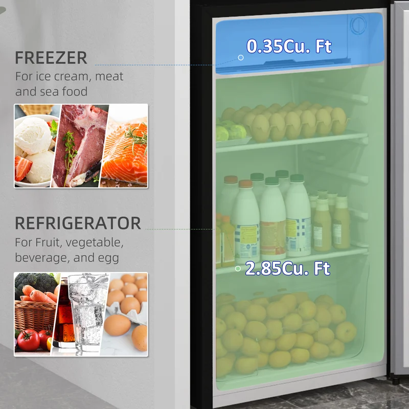 3.2 Cu.Ft Mini Fridge with Freezer, Single Door Compact Refrigerator Silver