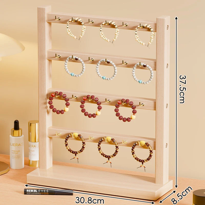 Dreifach-Tier Holzarmband- und Armreifen-Organizer Ausstellungsständer mit goldenen Haken