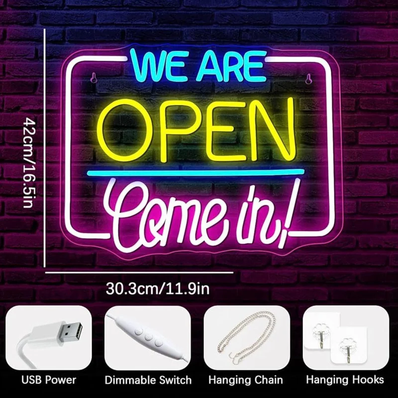 LED Neon Schild We Are Open - Come in!