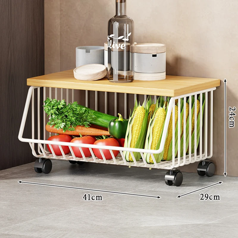 Slim Vertikale Rollende Draht Obst- und Vorratsorganisierer Wagen mit Holzplatte