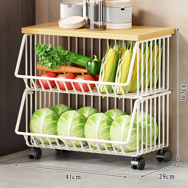 Slim Vertikale Rollende Draht Obst- und Vorratsorganisierer Wagen mit Holzplatte