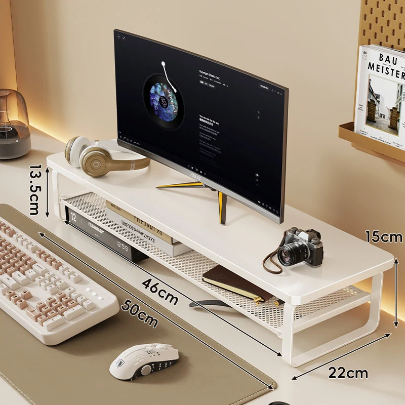 Slim Floating Desktop Monitor Riser mit belüftetem Unterregal und rundem Metallrahmen