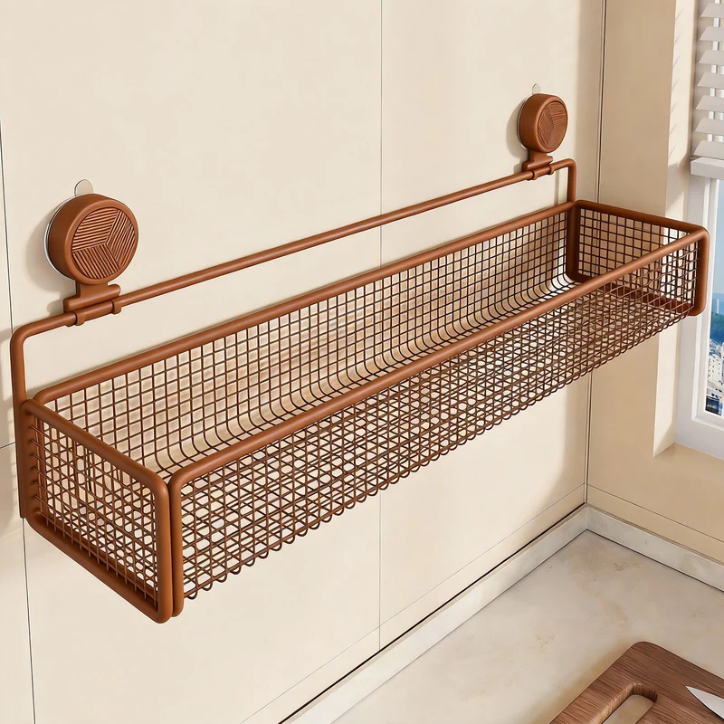 Wandmontierte Saugnetz-Obstlagerschalen-Set mit doppelt verstellbarem Regal