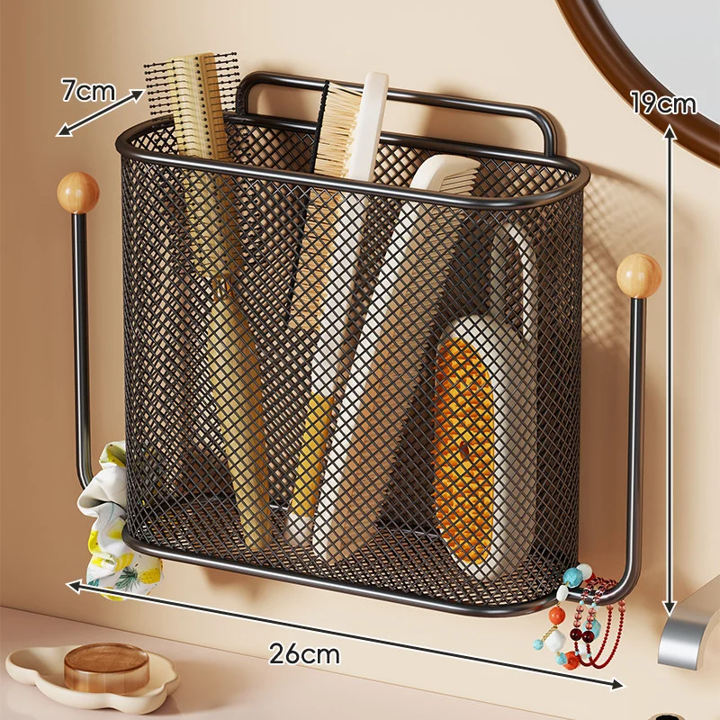 Wandmontierter Mesh-Badezimmer-Aufbewahrungskorb mit Doppelhaken und integriertem Griff