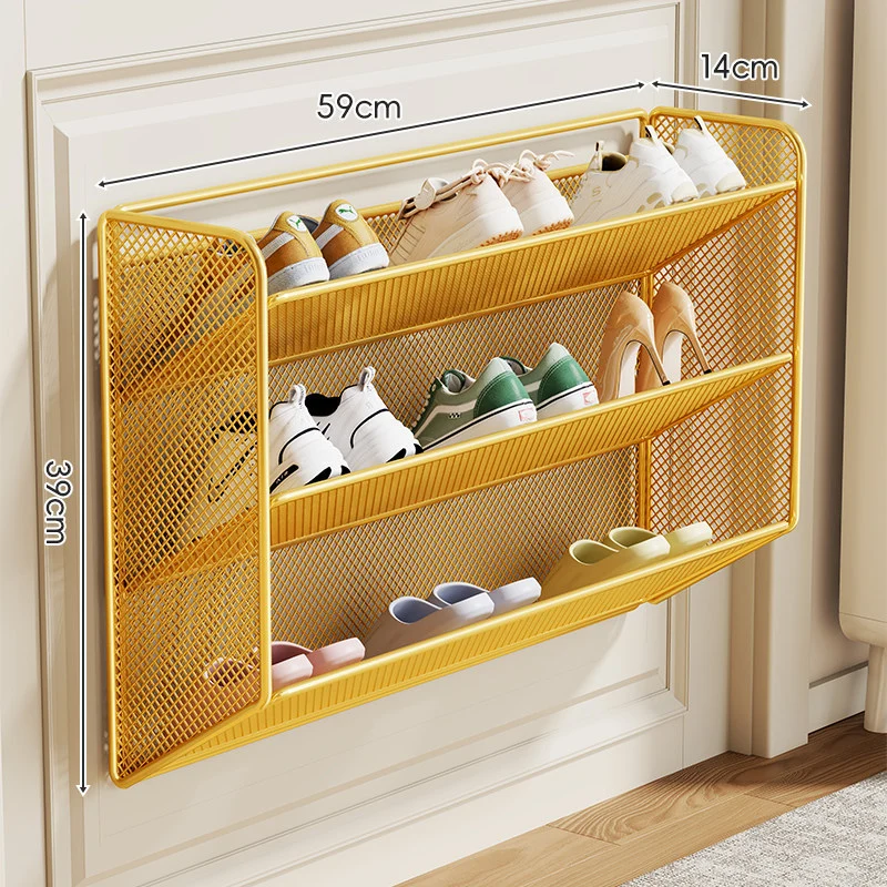 Wandmontierter Klappnetz-Schuhregal-Organizer für schlanke Eingänge