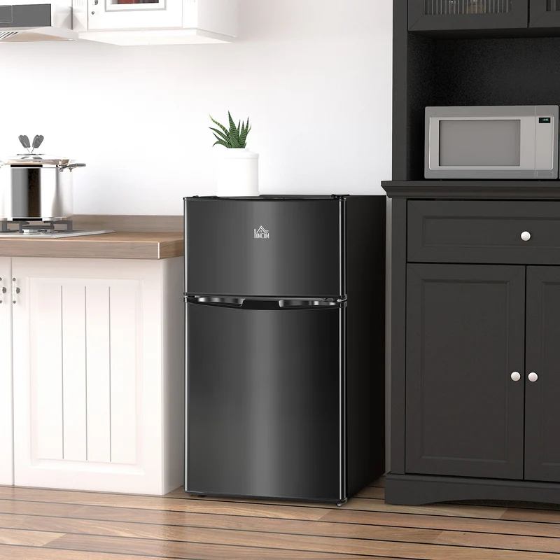 3.2 Cu Ft Mini Fridge with Double Door, Adjustable Thermostat & Energy Efficient, Black