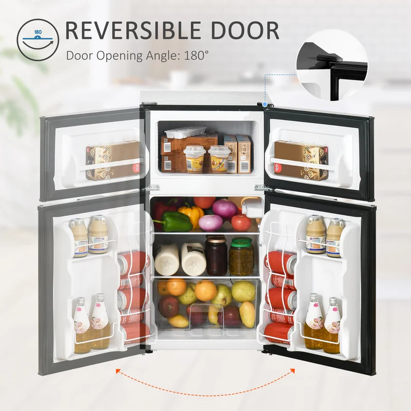 3.2 Cu Ft Mini Fridge with Double Door, Adjustable Thermostat & Energy Efficient, Black
