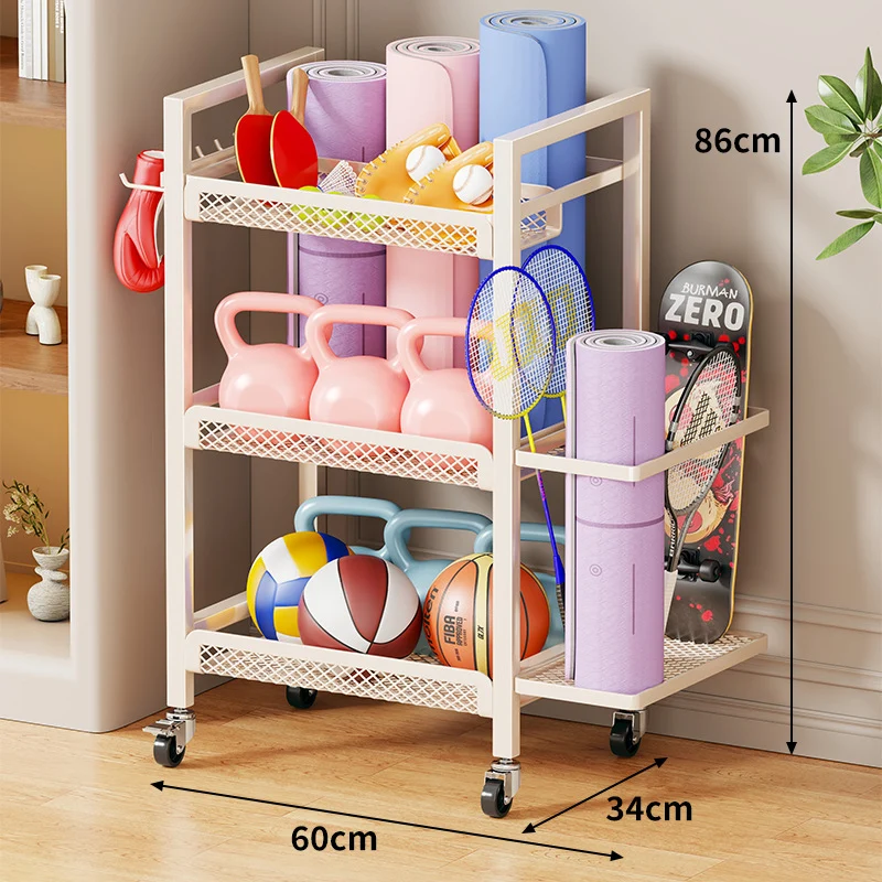 Rolling Drei-Ebenen Metallnetz Fitness Zubehör Organizer Wagen mit verriegelbaren Drehrollen