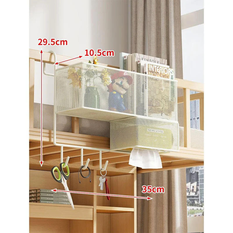 Loft-Bett Unter-Schienengitter Metal Mesh Organizer mit Taschentuchboxschublade und Mehrfachhaken