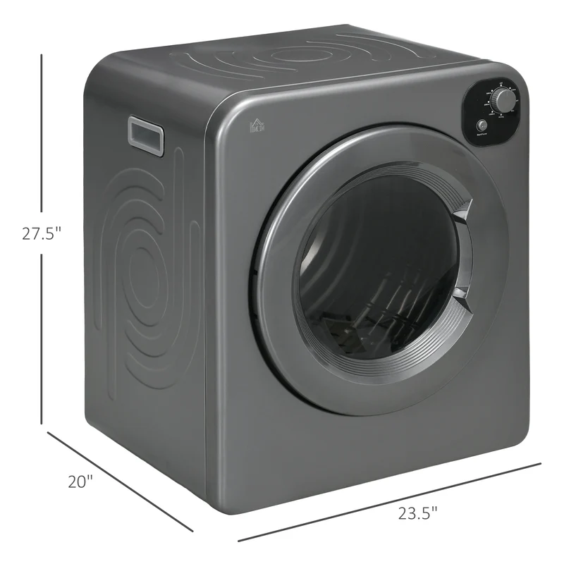 3.2 cu.ft Stainless Steel Laundry Dryer, 1300W Portable Front Load Electric Dryer, Gray