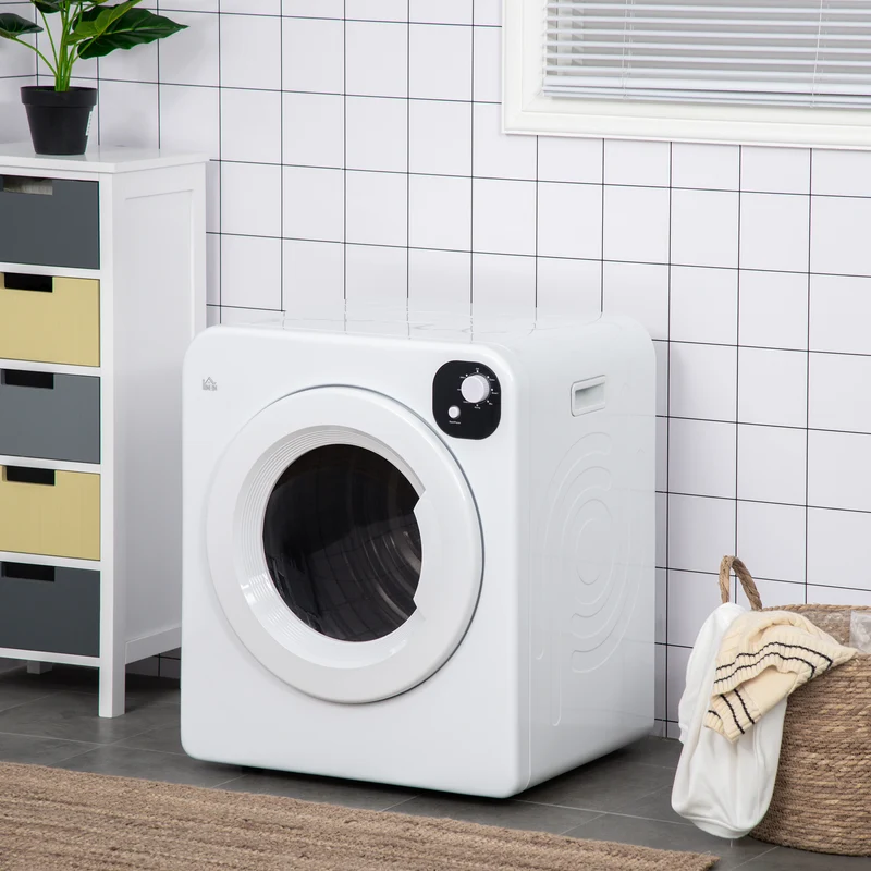 3.2 cu.ft Stainless Steel Laundry Dryer, 1300W Portable Front Load Electric Dryer, White