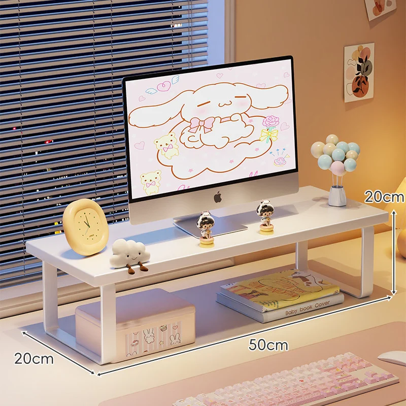 Erhöhter Monitorständer mit Holz-Optik-Oberfläche, Metallrahmen und Unterregal-Stauraum