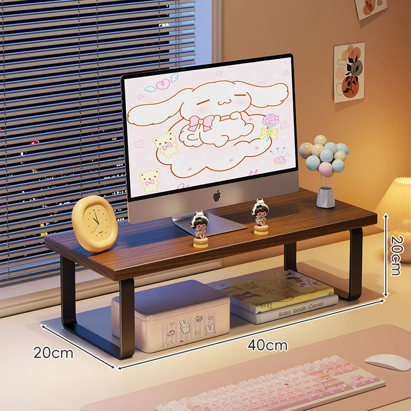 Erhöhter Monitorständer mit Holz-Optik-Oberfläche, Metallrahmen und Unterregal-Stauraum