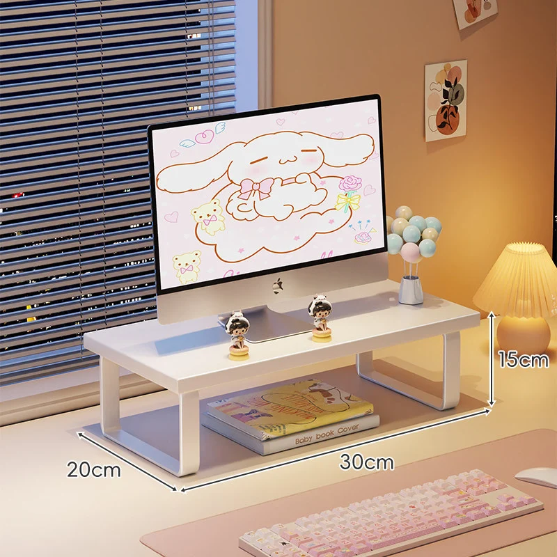 Erhöhter Monitorständer mit Holz-Optik-Oberfläche, Metallrahmen und Unterregal-Stauraum