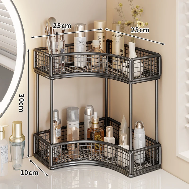 Gekrümmte Ecke Dreitier Metall Mesh Schminktisch und countertop Organizer