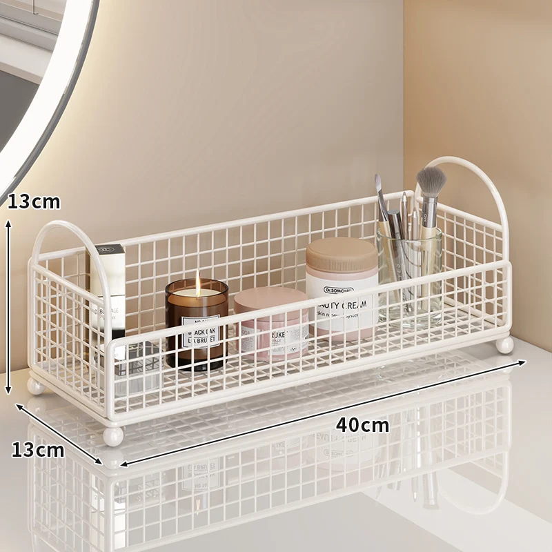 Gekrümmte Ecke Dreitier Metall Mesh Schminktisch und countertop Organizer