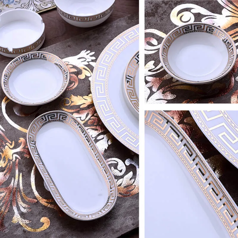 Skanto | Luxuriöses Keramik-Geschirrset | Elegantes Goldrand-Design | Weiß