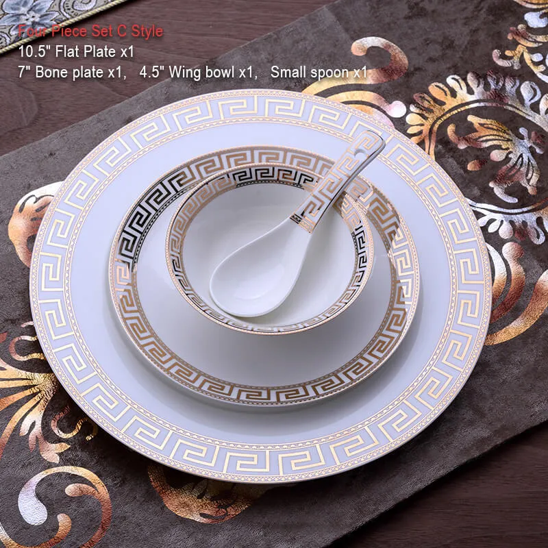 Skanto | Luxuriöses Keramik-Geschirrset | Elegantes Goldrand-Design | Weiß