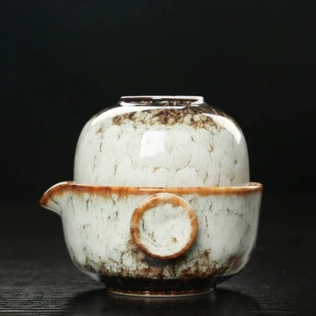 Skanto | Keramik Gaiwan Set kuai ke Tee-Set Camping Kung Fu Tee-Set 1 Teekanne 1 Tasse Reise-Teekanne Kaffeetasse Wasserkrug Büro-Wasserkocher Trinkgeschirr