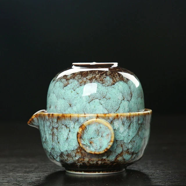 Skanto | Keramik Gaiwan Set kuai ke Tee-Set Camping Kung Fu Tee-Set 1 Teekanne 1 Tasse Reise-Teekanne Kaffeetasse Wasserkrug Büro-Wasserkocher Trinkgeschirr