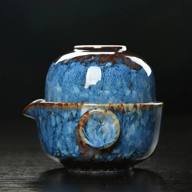 Skanto | Keramik Gaiwan Set kuai ke Tee-Set Camping Kung Fu Tee-Set 1 Teekanne 1 Tasse Reise-Teekanne Kaffeetasse Wasserkrug Büro-Wasserkocher Trinkgeschirr