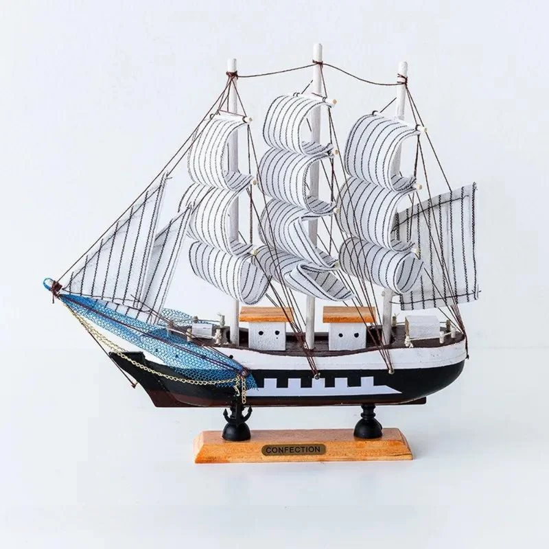 Skanto | Royaleva Nordische Holz-Segelboot-Skulptur - LED-beleuchtetes Deko-Stück, batteriebetrieben